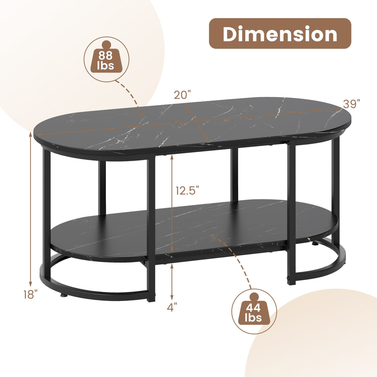 Marble Coffee Table with Open Storage Shelf