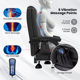 Sillón Ejecutivo Ajustable de Masaje con Reposabrazos y Reposapiés Retráctil-Negro