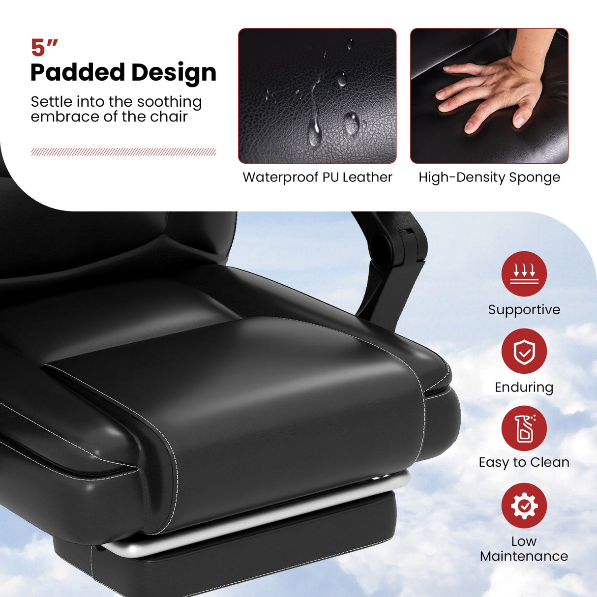 Sillón Ejecutivo Ajustable de Masaje con Reposabrazos y Reposapiés Retráctil-Negro