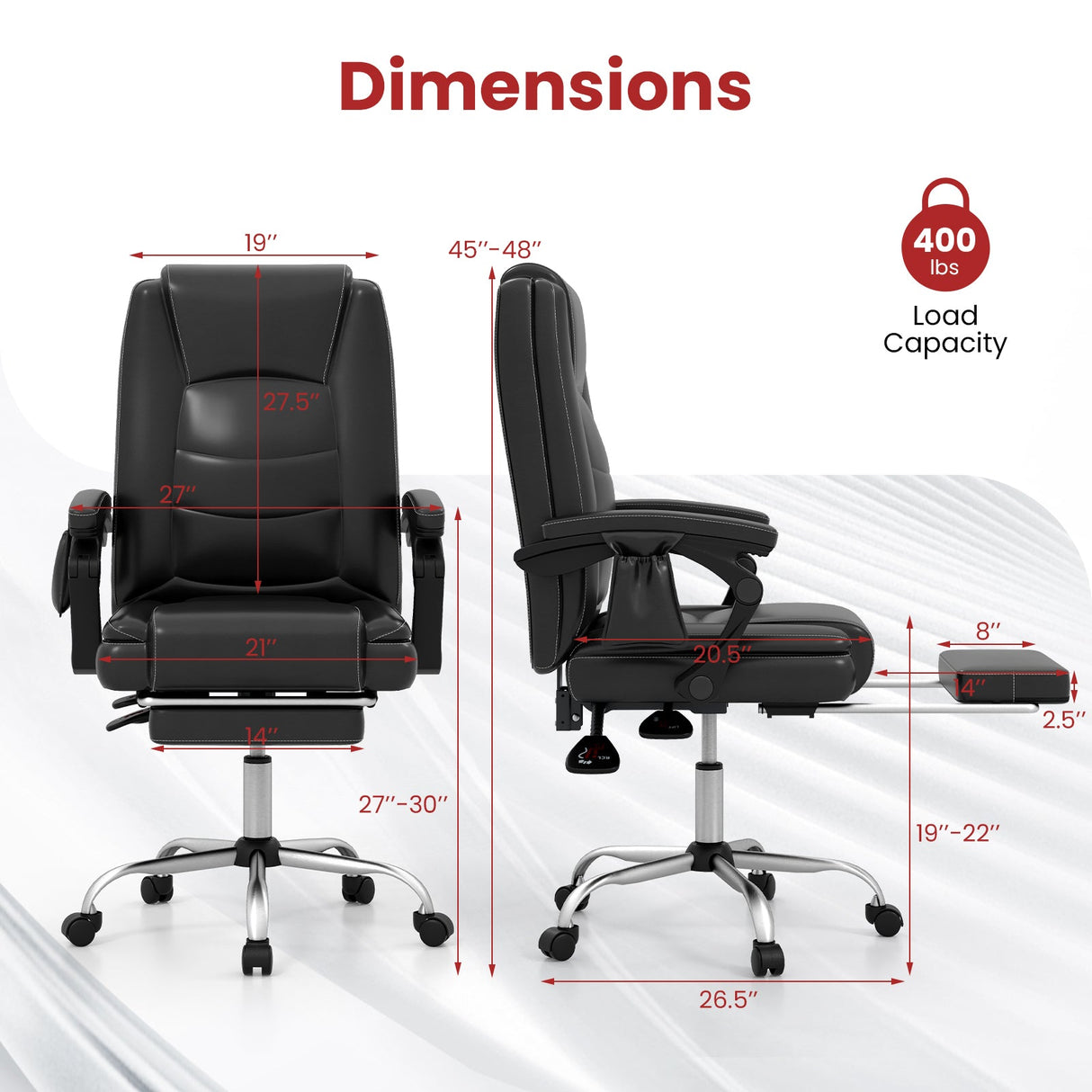 Sillón Ejecutivo Ajustable de Masaje con Reposabrazos y Reposapiés Retráctil-Negro