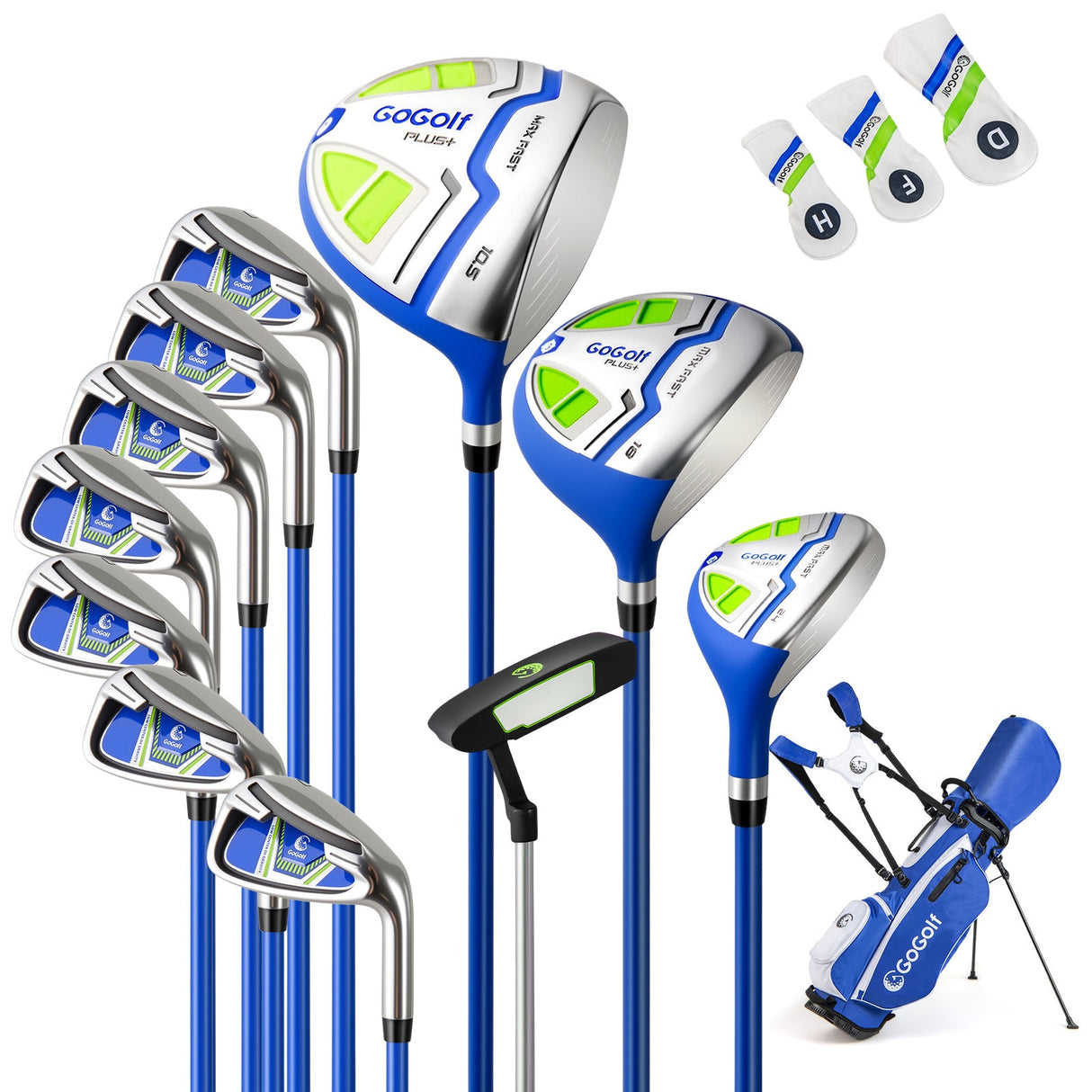 Juego completo de palos de golf y bolsa para hombre con cubiertas para la cabeza y putter - Azul