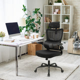 Silla de oficina de malla con soporte lumbar adaptable, reposabrazos abatibles y respaldo reclinable - Negra