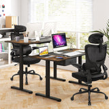 Silla de oficina de malla con soporte lumbar adaptable, reposabrazos abatibles y respaldo reclinable - Negra
