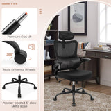 Silla de oficina de malla con soporte lumbar adaptable, reposabrazos abatibles y respaldo reclinable - Negra