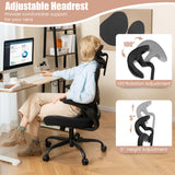 Silla de oficina de malla con soporte lumbar adaptable, reposabrazos abatibles y respaldo reclinable - Negra