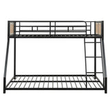 Metal Bunk Bed Twin Over Full with Full Length Safety Guardrail and Ramp Ladder
