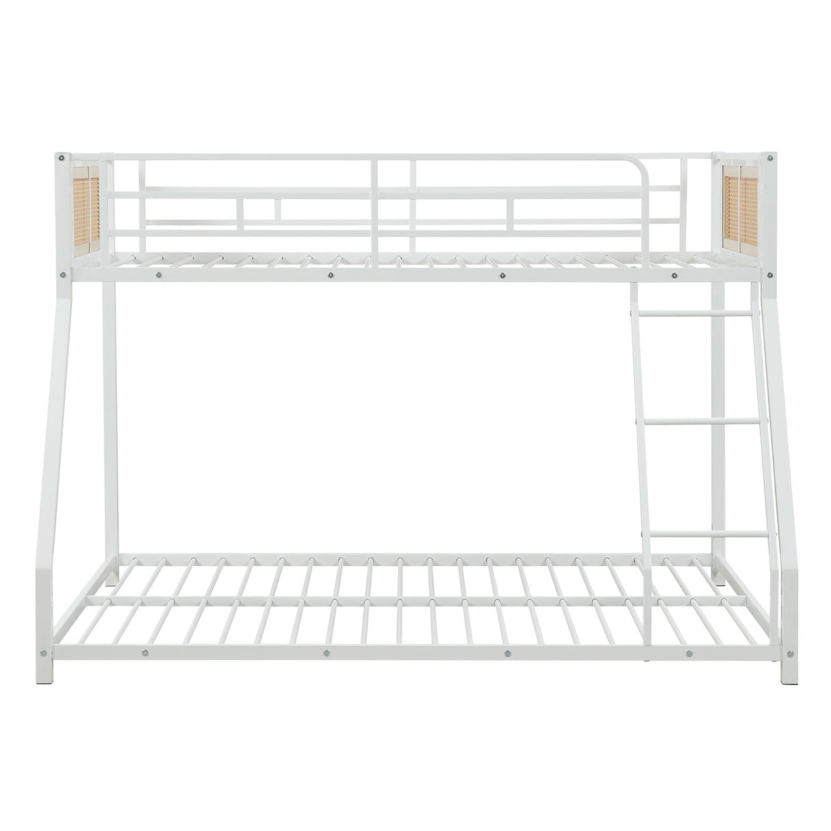 Metal Bunk Bed Twin Over Full with Full Length Safety Guardrail and Ramp Ladder