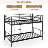 Metal Bunk Bed with Ladder and Full-length Guardrails