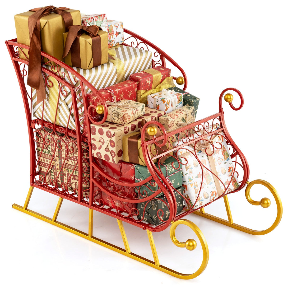 Cesto metálico de Papá Noel para Navidad de 2 niveles, trineo de almacenamiento de regalos de Papá Noel