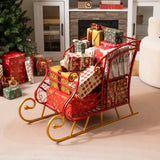 Cesto metálico de Papá Noel para Navidad de 2 niveles, trineo de almacenamiento de regalos de Papá Noel