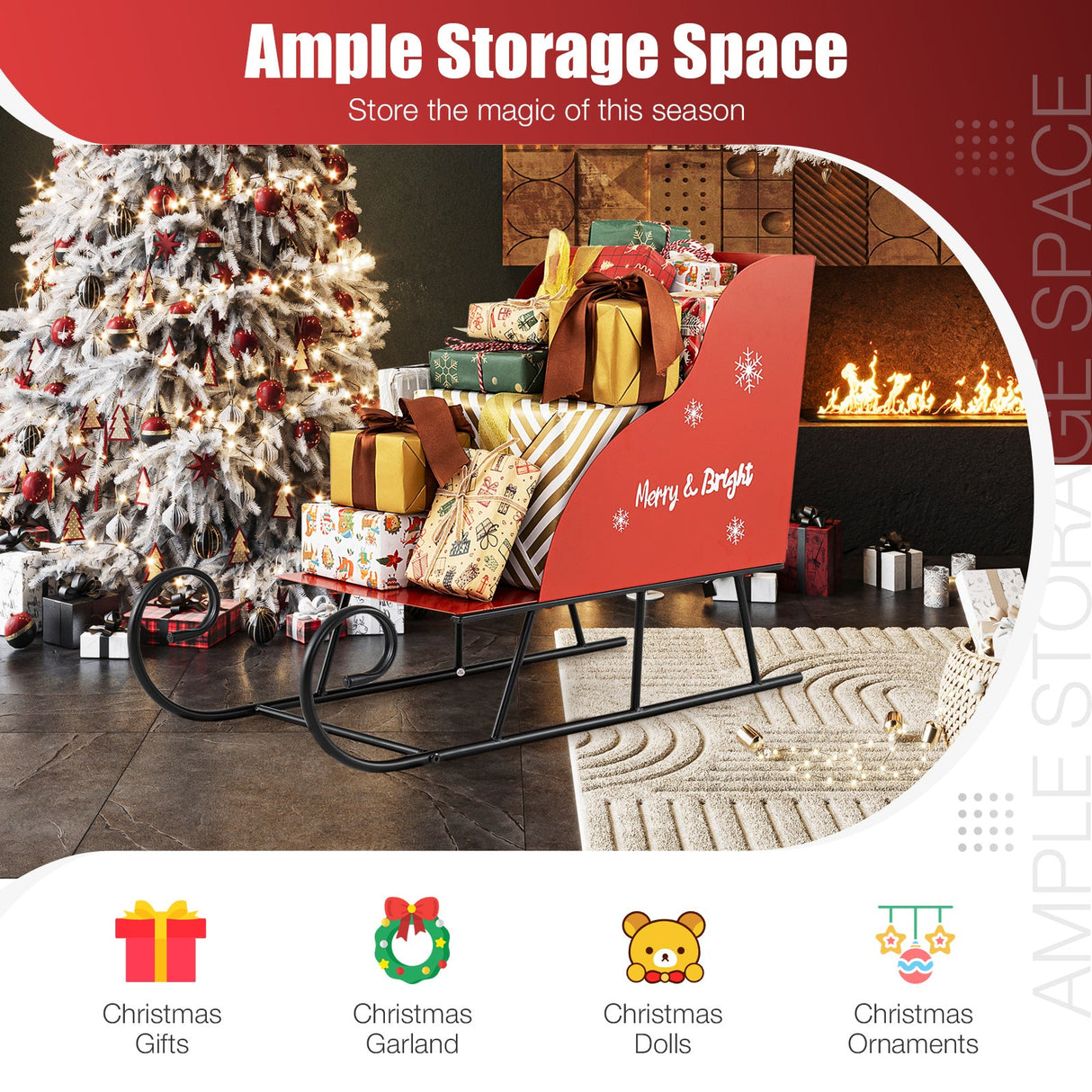 Cesta de trineo de Papá Noel de metal para Navidad, trineo de Papá Noel para guardar regalos de Navidad