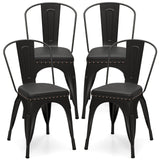 Juego de 4 sillas de comedor metálicas apilables con respaldo extraíble y asiento acolchado de cuero sintético - Negro