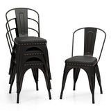 Juego de 4 sillas de comedor metálicas apilables con respaldo extraíble y asiento acolchado de cuero sintético - Negro