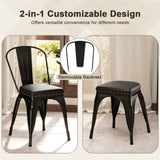 Juego de 4 sillas de comedor metálicas apilables con respaldo extraíble y asiento acolchado de cuero sintético - Negro