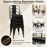 Juego de 4 sillas de comedor metálicas apilables con respaldo extraíble y asiento acolchado de cuero sintético - Negro