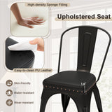 Juego de 4 sillas de comedor metálicas apilables con respaldo extraíble y asiento acolchado de cuero sintético - Negro