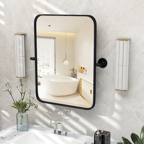 Espejo rectangular pivotante de pared con marco de metal negro de 30 x 22 pulgadas
