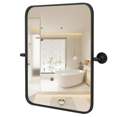 Espejo rectangular pivotante de pared con marco de metal negro de 30 x 22 pulgadas