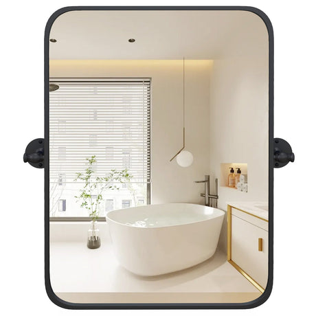 Espejo rectangular pivotante de pared con marco de metal negro de 30 x 22 pulgadas