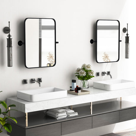 Espejo rectangular pivotante de pared con marco de metal negro de 30 x 22 pulgadas