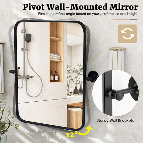 Espejo rectangular pivotante de pared con marco de metal negro de 30 x 22 pulgadas
