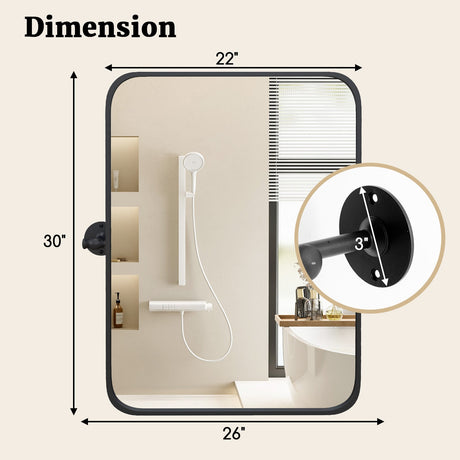 Espejo rectangular pivotante de pared con marco de metal negro de 30 x 22 pulgadas