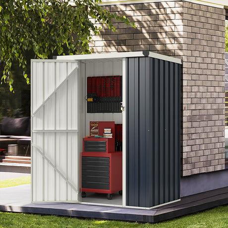 Cobertizo metálico de almacenamiento para exteriores de 4 x 3 pies con puerta con cerradura - Gris