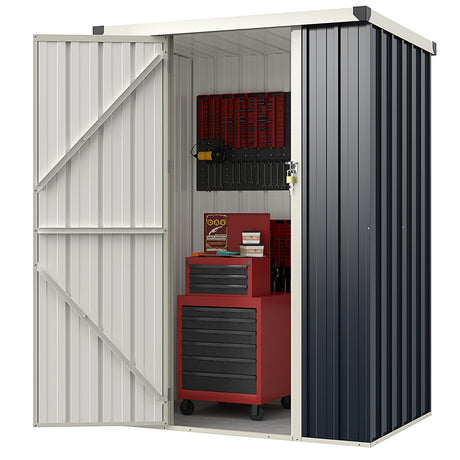 Cobertizo metálico de almacenamiento para exteriores de 4 x 3 pies con puerta con cerradura - Gris