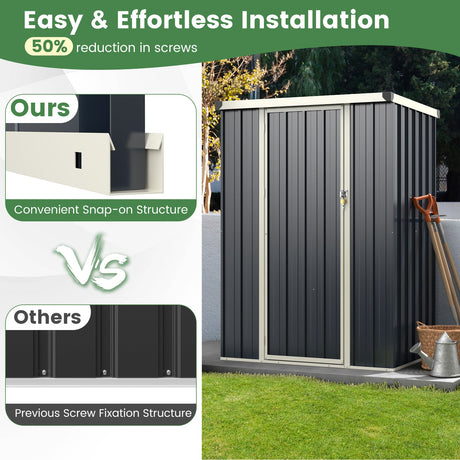 Cobertizo metálico de almacenamiento para exteriores de 4 x 3 pies con puerta con cerradura - Gris