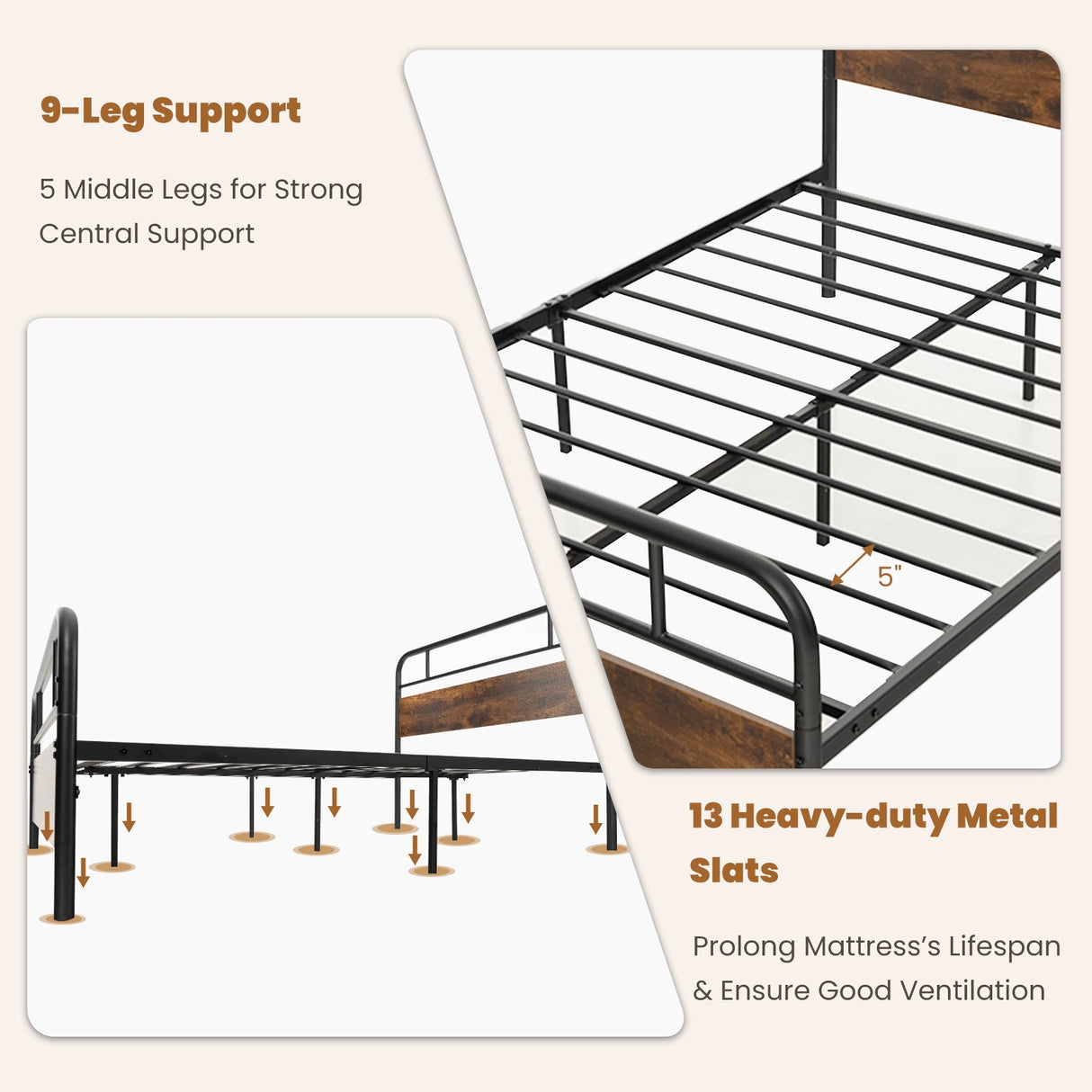 Twin/Full/Queen Size Bed Frame with Industrial Headboard