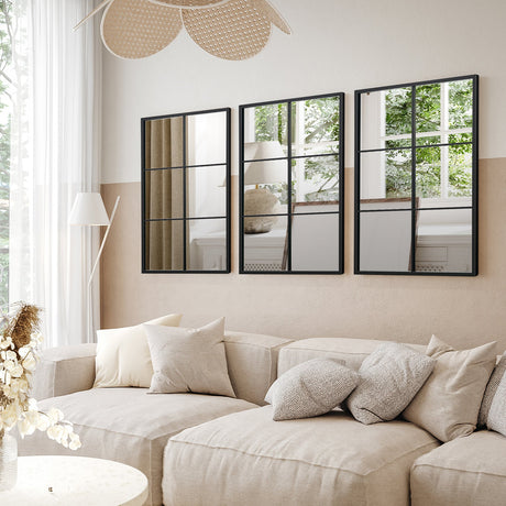 Espejo de pared decorativo de 3 capas con marco de metal para comedor/sala de estar - Negro
