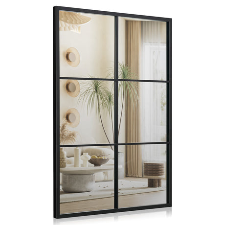 Espejo de pared decorativo de 3 capas con marco de metal para comedor/sala de estar - Negro