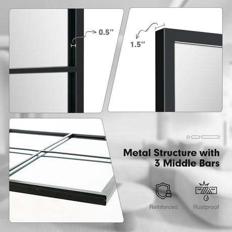 Espejo de pared decorativo de 3 capas con marco de metal para comedor/sala de estar - Negro