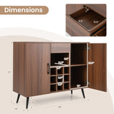 Mid-century Modern Buffet Sideboard Server Cabinet with 9-Bottle Wine Rack-Walnut