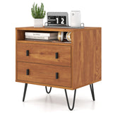 Mesita de Noche Mid Century Moderna con 2 Cajones y Compartimento de Almacenamiento - Nogal