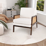 Sillón auxiliar Mid Century Modern con brazos de ratán y cojín