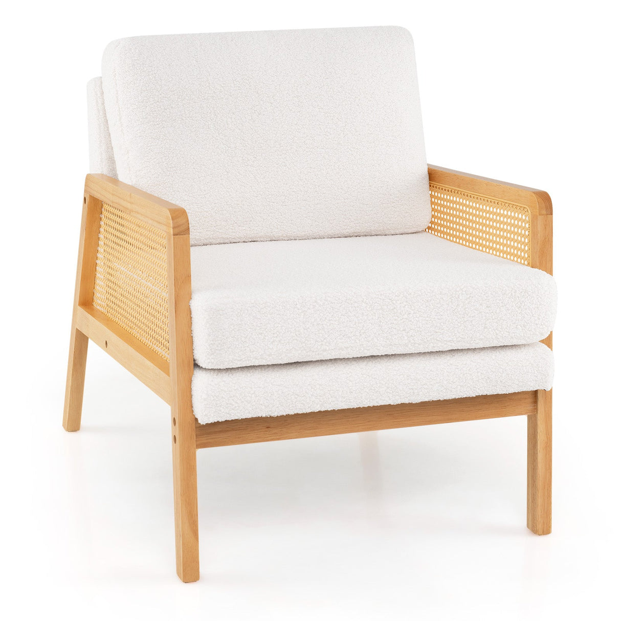 Sillón auxiliar Mid Century Modern con brazos de ratán y cojín