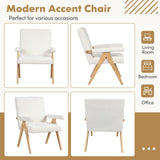 Mid Century Modern Accent Chair with Rubber Wood Frame and Padded Armrests-White