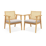 Mid Century Modern Accent Chairs Set of 2 with Breathable Rattan Back-Natural