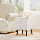 Mesita de noche Mid Century Modern con pomos dorados y patas de soporte elevadas - Blanco