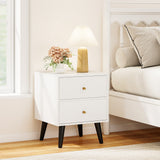 Mesita de noche Mid Century Modern con pomos dorados y patas de soporte elevadas - Blanco