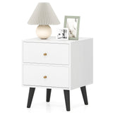 Mesita de noche Mid Century Modern con pomos dorados y patas de soporte elevadas - Blanco