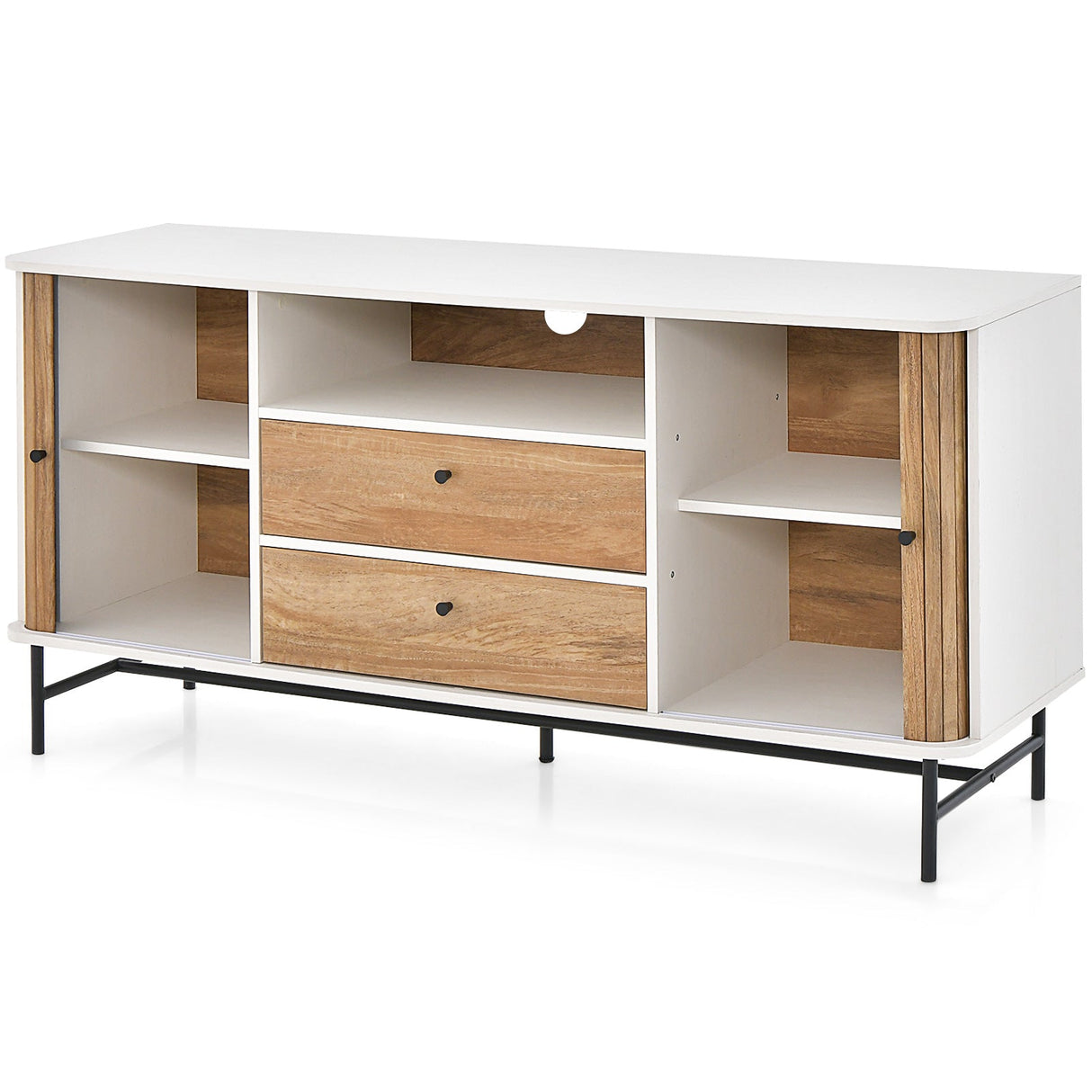 Aparador bufé de estilo moderno de mediados de siglo con puertas correderas de persiana y 2 cajones de almacenamiento - Blanco