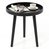 Mid Century Modern Round Side Sofa Coffee Table with Wooden Tray