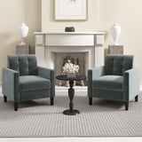 Sillón de terciopelo de mediados de siglo con respaldo capitoné - Gris