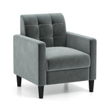 Sillón de terciopelo de mediados de siglo con respaldo capitoné - Gris
