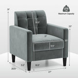 Sillón de terciopelo de mediados de siglo con respaldo capitoné - Gris