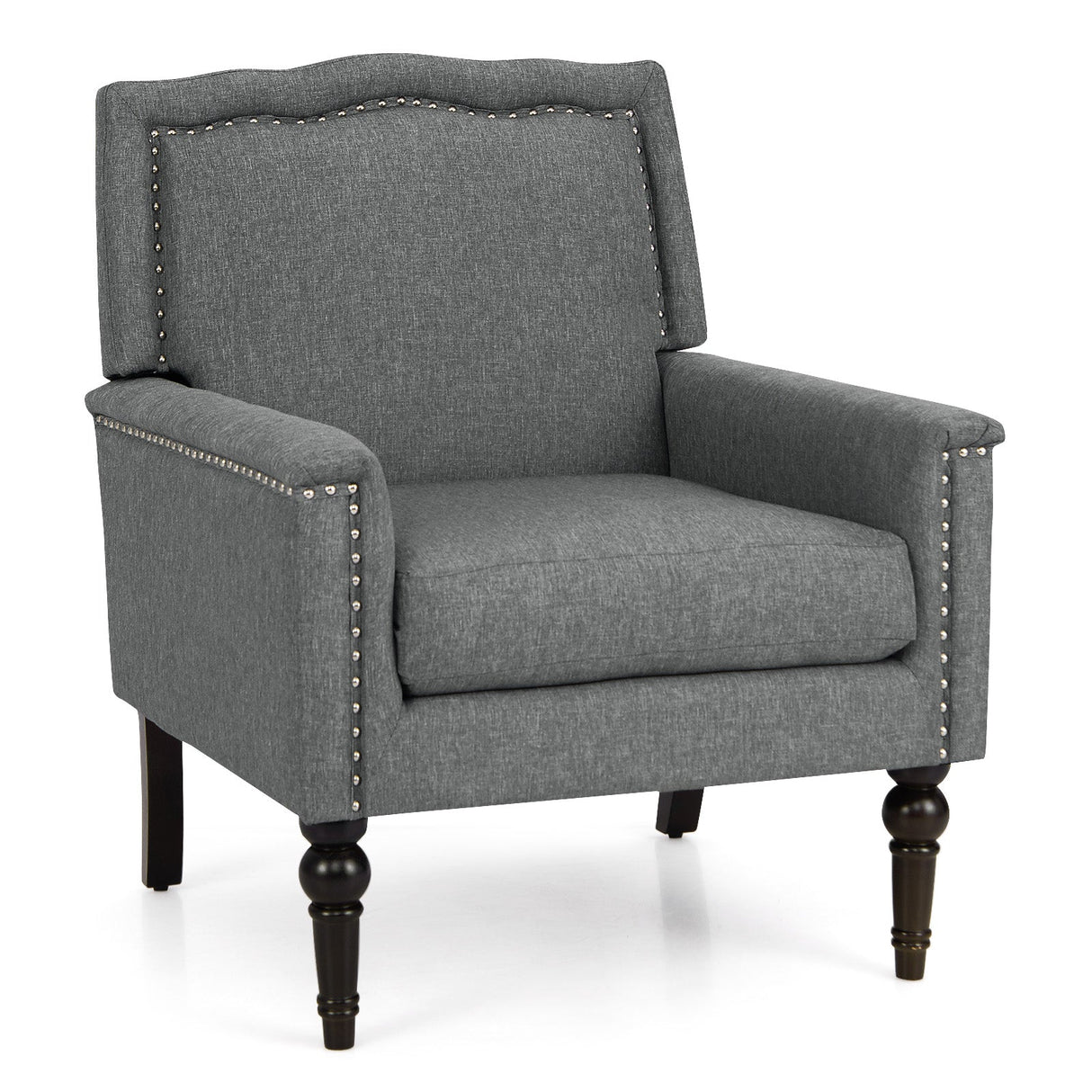Sillón Moderno de Mediados de Siglo Tapizado en Lino con Cojín - Gris