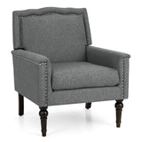 Sillón Moderno de Mediados de Siglo Tapizado en Lino con Cojín - Gris