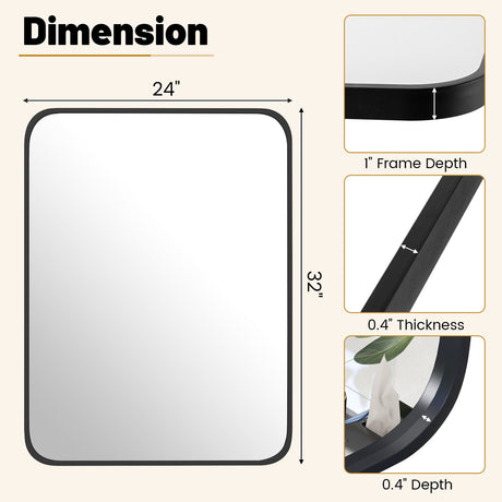 Espejo de pared rectangular minimalista de 24 x 32 pulgadas